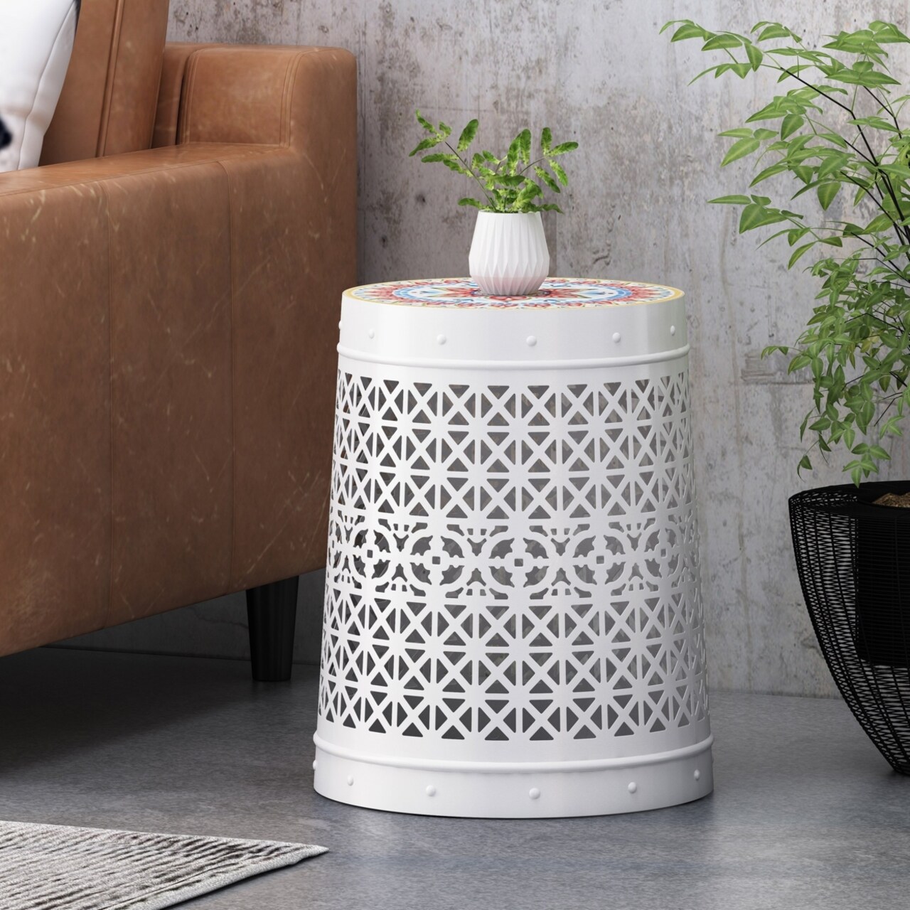 GDFStudio Folajimi Indoor Lace Cut Side Table with Tile Top